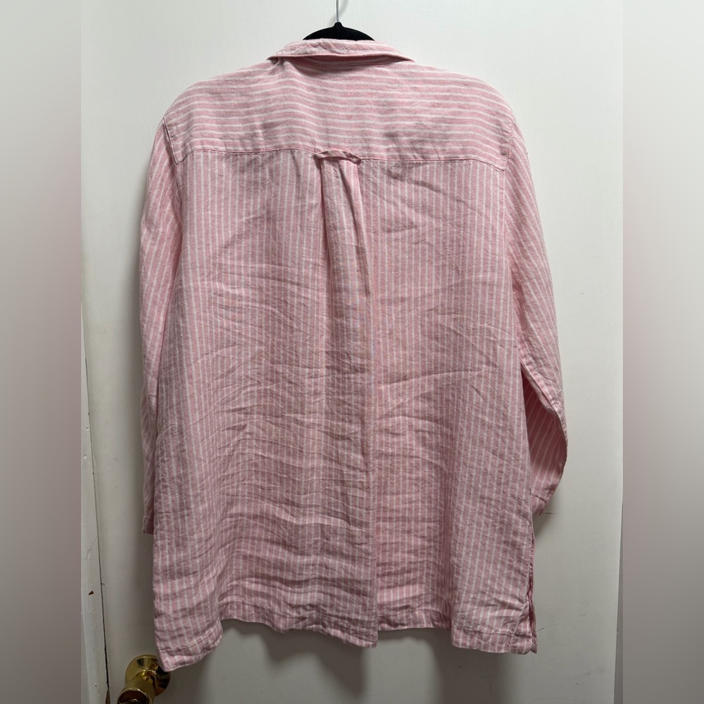 John Mark Pink and White Striped Linen Shirt Coastal Beach Resortwear Carnival - Picture 2 of 8